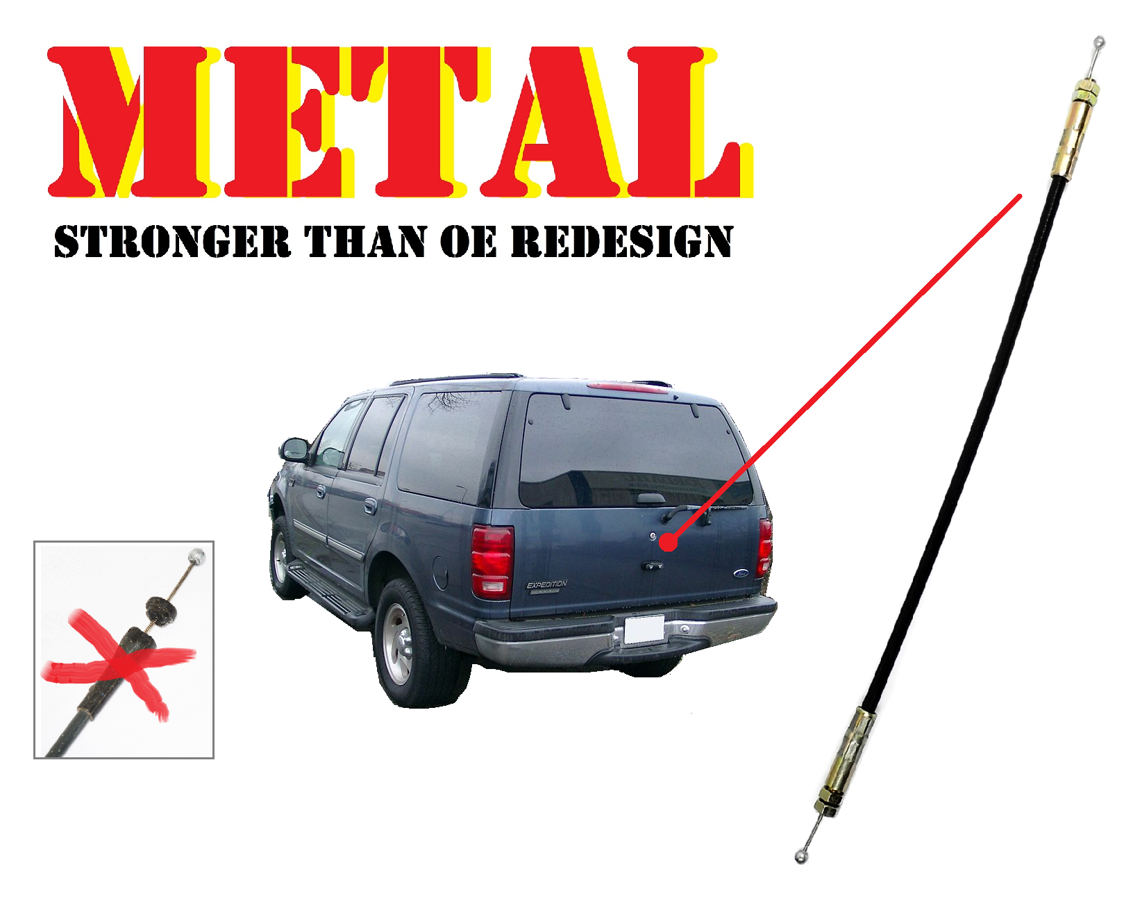 For Ford Expedition Metal Tailgate Rear Window Latch Release Cable